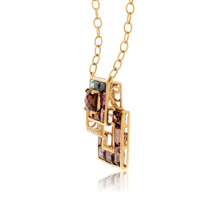 Mixed Gemstone & Diamond Triple Square Pendant - Park City Jewelers