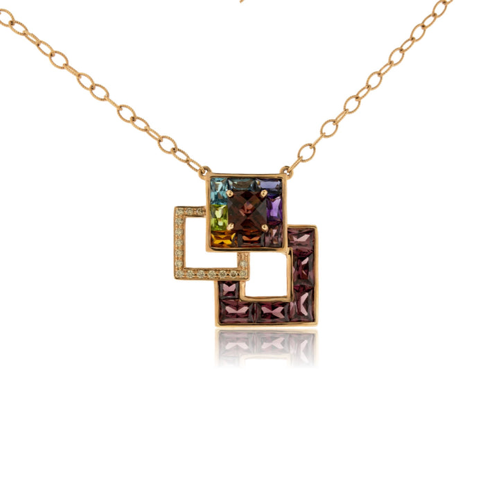 Mixed Gemstone & Diamond Triple Square Pendant - Park City Jewelers