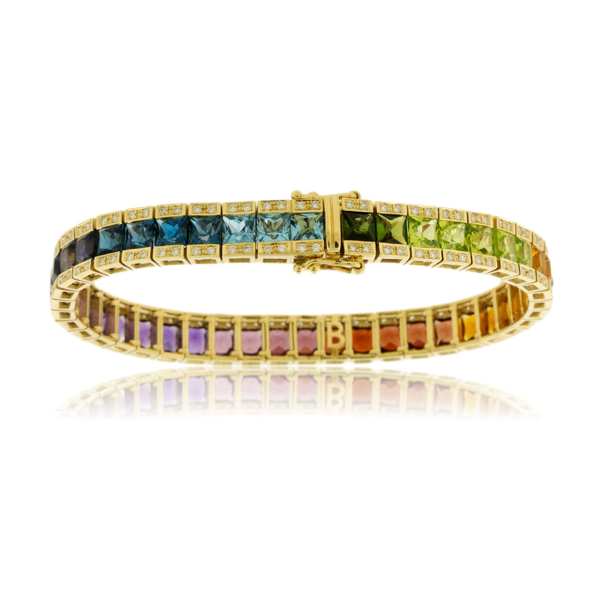 Mixed Gemstone Rainbow & Diamond Tennis Style Bracelet - Park City Jewelers