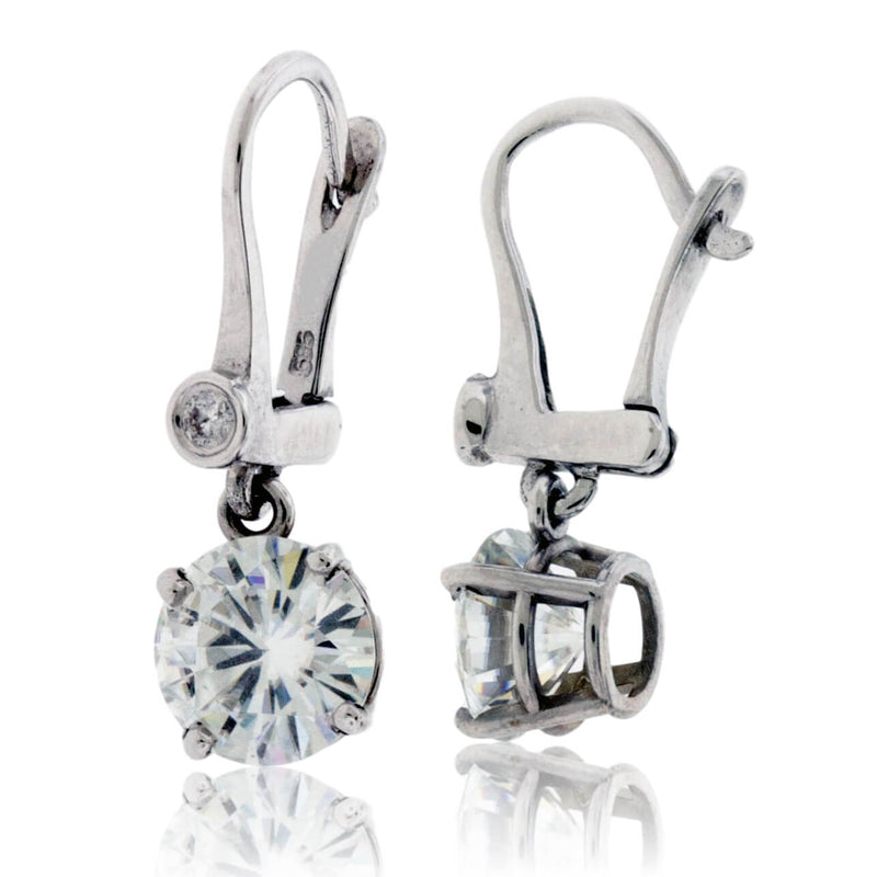 Moissanite and White Gold Lever Back Drop Earrings - Park City Jewelers