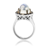 Moonstone Cabochon with Sapphire & Diamond Halo Ring - Park City Jewelers