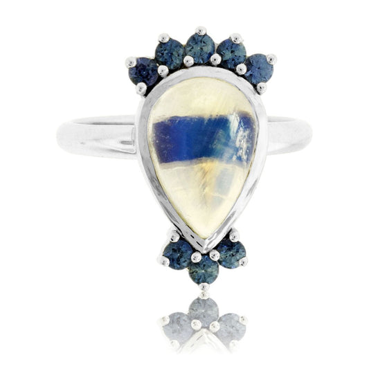 Moonstone Cabochon with Sapphire Half Halo Ring - Park City Jewelers