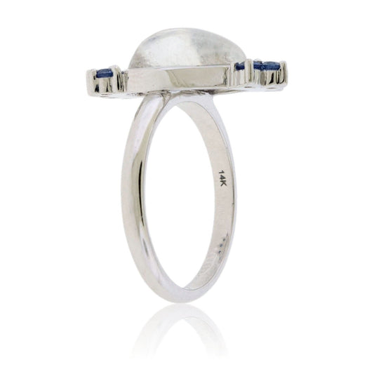 Moonstone Cabochon with Sapphire Half Halo Ring - Park City Jewelers