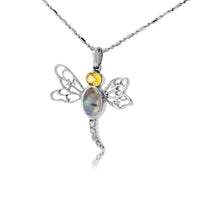 Moonstone, Golden Sapphire, & Diamond Dragonfly Pendant - Park City Jewelers