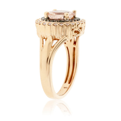 Morganite with Diamond and Brown Diamond Double Halo Ring - Park City Jewelers