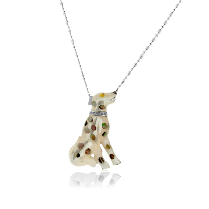 Mother of Pearl & Diamond Dalmatian Pin / Pendant - Park City Jewelers