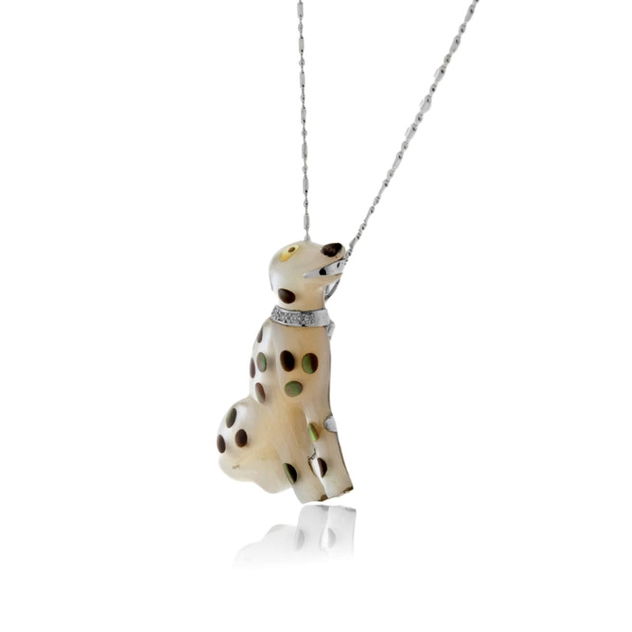 Mother of Pearl & Diamond Dalmatian Pin / Pendant - Park City Jewelers