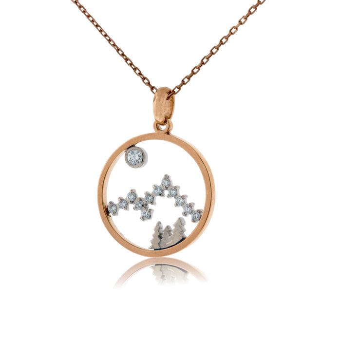 Mountain and Diamonds Circle with Pine Tree Pendant - Park City Jewelers