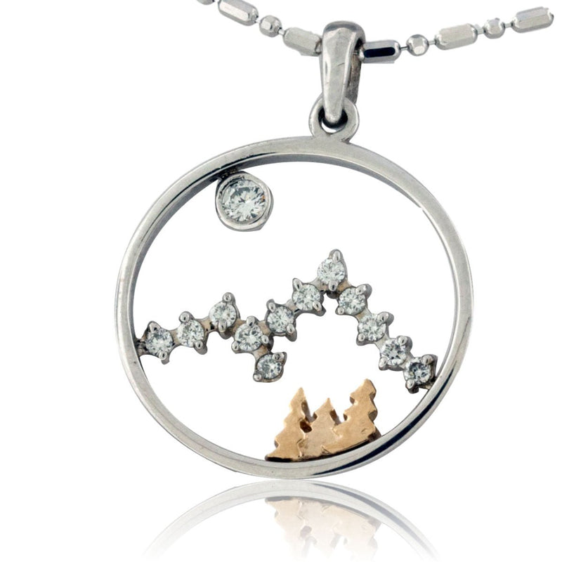 Mountain and Diamonds Circle with Pine Tree Pendant - Park City Jewelers