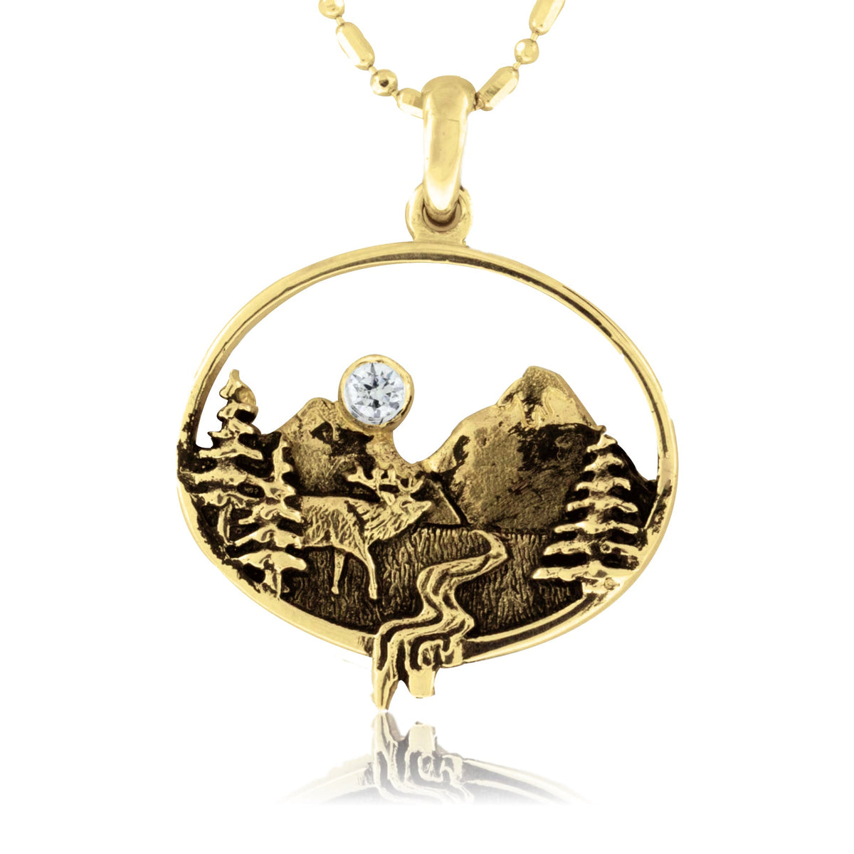Mountain and Elk Scene Oval Necklace - Park City Jewelers
