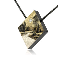 Mountain Landscape with River & Trees Diamond Pendant - Park City Jewelers