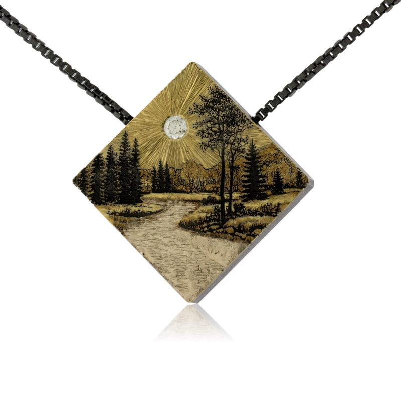 Mountain Landscape with River & Trees Diamond Pendant - Park City Jewelers