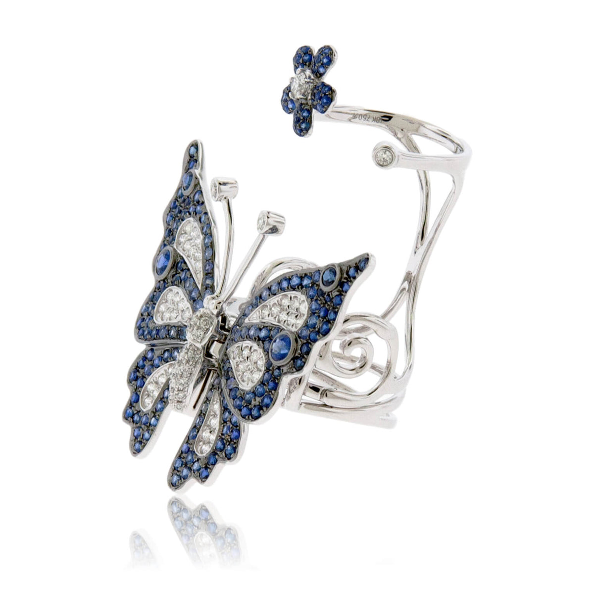 Moving Blue Sapphire Butterfly Two Knuckle Ring - Park City Jewelers
