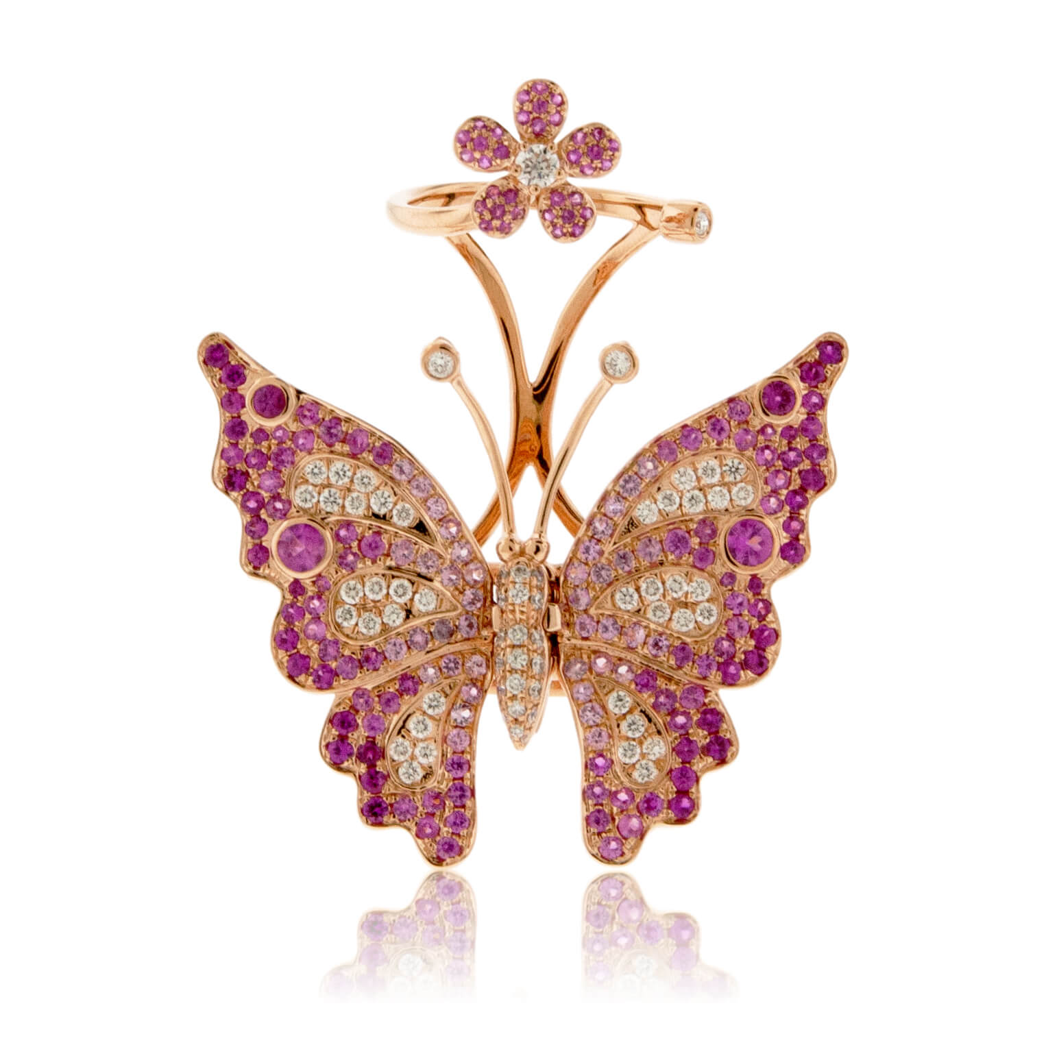 Moving Pink Sapphire Butterfly Two Knuckle Ring - Park City Jewelers