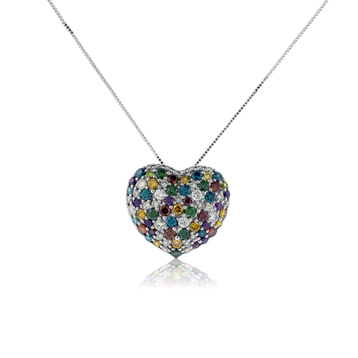 Multi Color Diamond & Diamond Heart Pendant w/Chain - Park City Jewelers