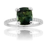 No Heat Blue-Green Sapphire & Diamond Ring - Park City Jewelers