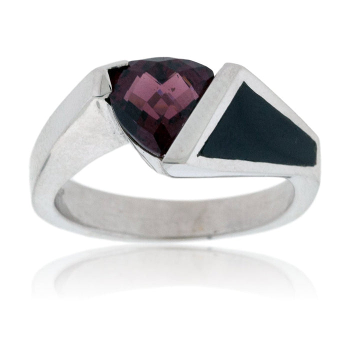 Onyx Inlay and Garnet Ring - Park City Jewelers