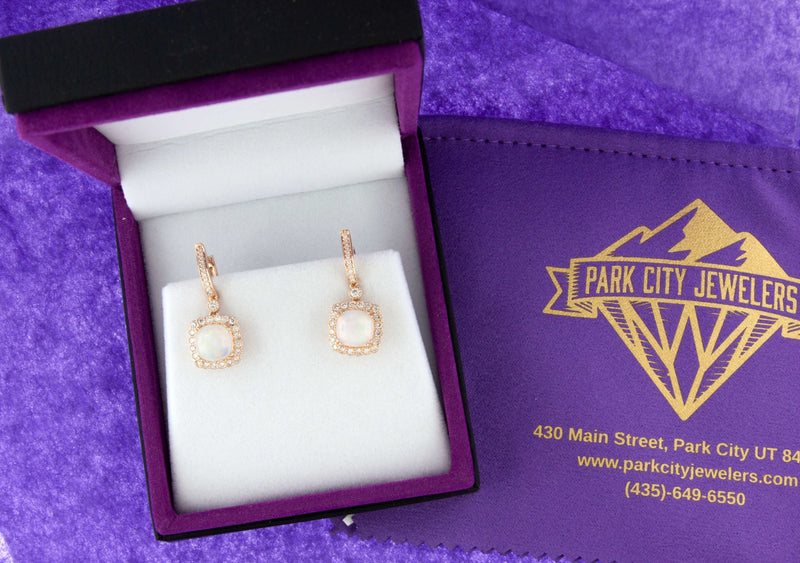 Opal Cabochon Dangle Milgrain Style Earrings - Park City Jewelers