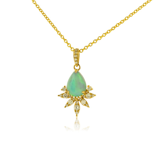 Opal Cabochon & Diamond Burst Halo Pendant - Park City Jewelers