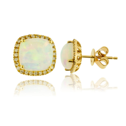 Opal Cabochon with Diamond Halo Stud Earrings - Park City Jewelers