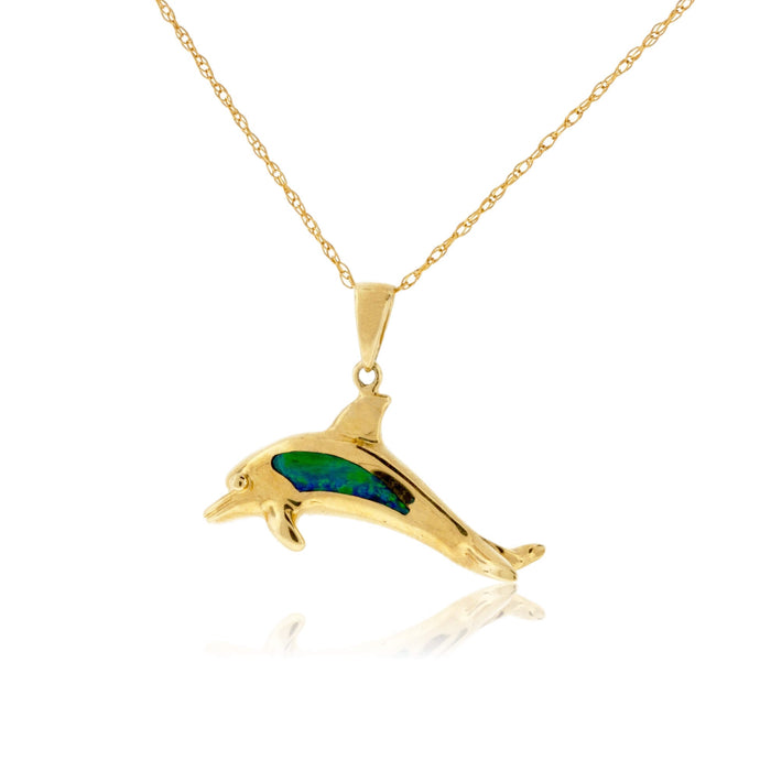Opal Inlay Dolphin Swimming Pendant - Park City Jewelers