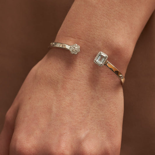 Open Center Diamond & Aquamarine Bracelet - Park City Jewelers