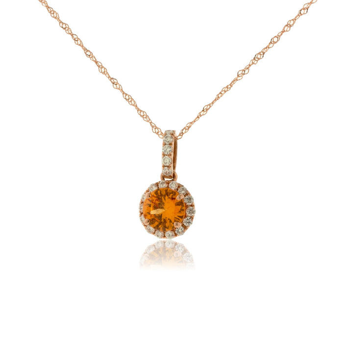Orange Mandarin Garnet & Diamond Halo Pendant - Park City Jewelers