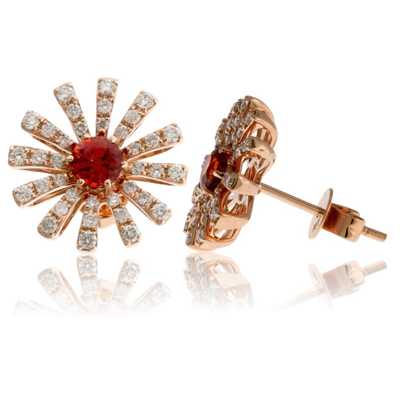 Orange Round Sapphire and Diamond Sun Style Earrings - Park City Jewelers