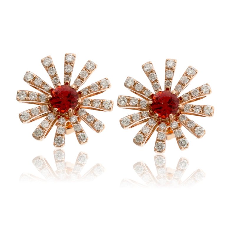 Orange Round Sapphire and Diamond Sun Style Earrings - Park City Jewelers
