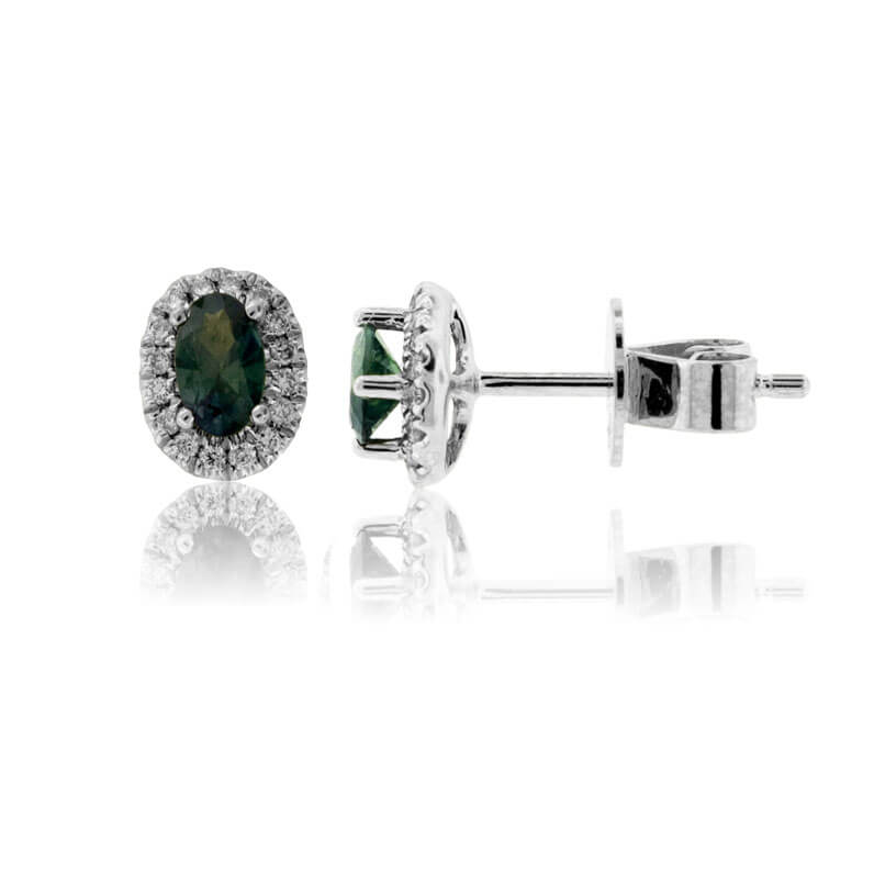 Oval Alexandrite and Diamond Halo Stud Earrings - Park City Jewelers