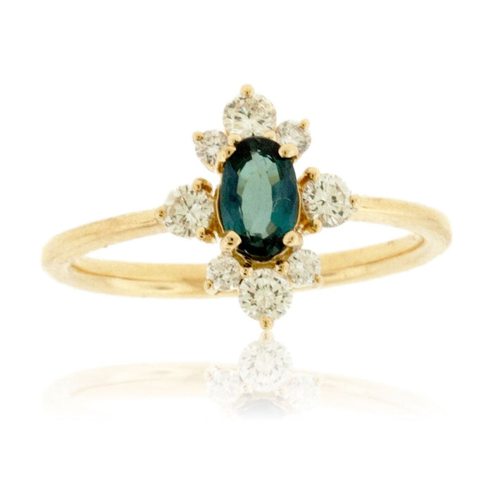 Oval Alexandrite & Diamond Burst Halo Style Ring - Park City Jewelers