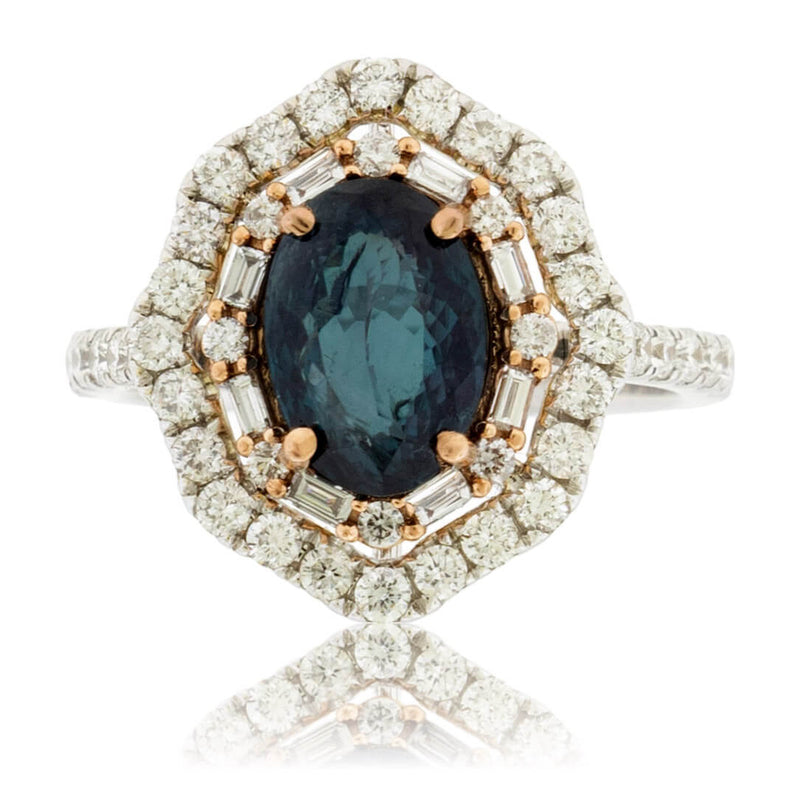 Oval Alexandrite & Diamond Burst with Baguette Halo Style Ring - Park City Jewelers