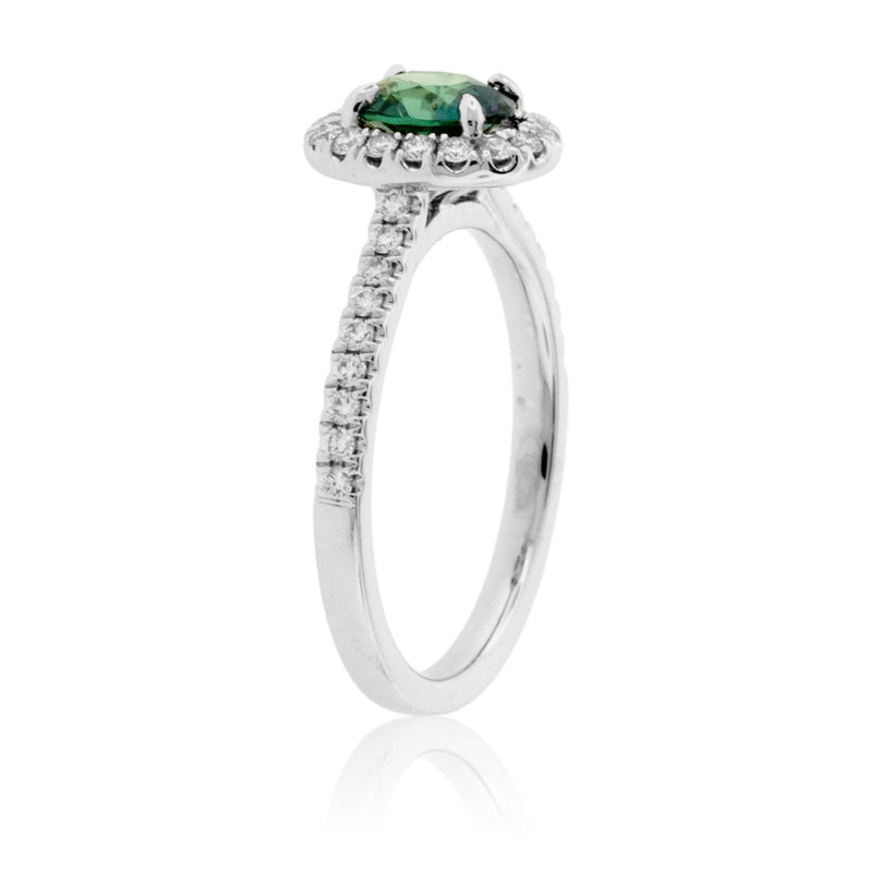 Oval Alexandrite & Diamond Halo Diamond Shank Ring - Park City Jewelers