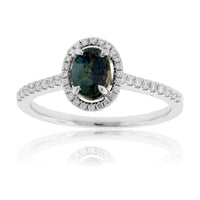 Oval Alexandrite & Diamond Halo Diamond Shank Ring - Park City Jewelers