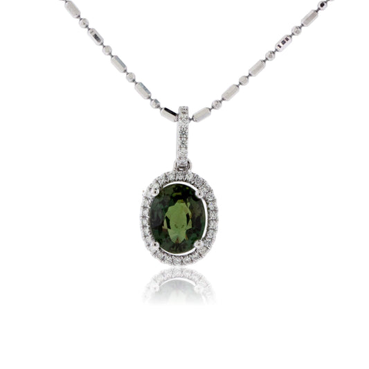 Oval Alexandrite & Diamond Halo Pendant - Park City Jewelers