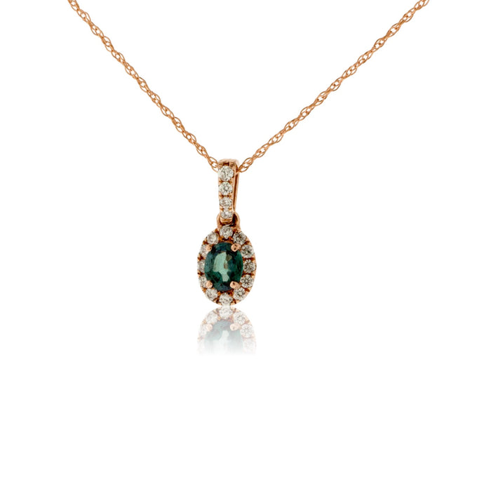 Oval Alexandrite & Diamond Halo Pendant - Park City Jewelers
