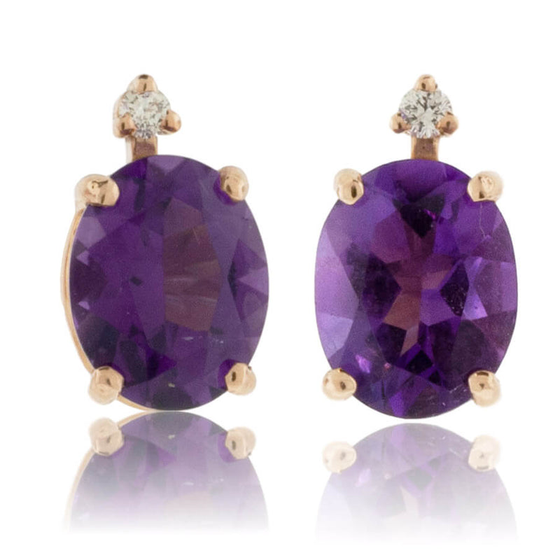 Oval Amethyst Stud Earrings with Single Diamond Accent - Park City Jewelers