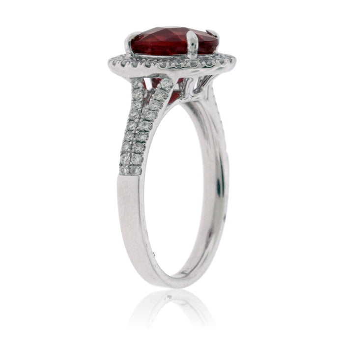 Oval Andesine and Split Shank Diamond Halo Ring - Park City Jewelers