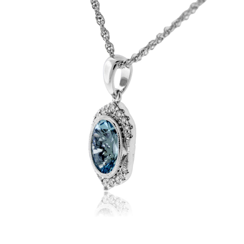 Oval Aquamarine and Diamond Accented Pendant w/Chain - Park City Jewelers