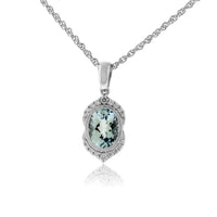 Oval Aquamarine and Diamond Accented Pendant w/Chain - Park City Jewelers