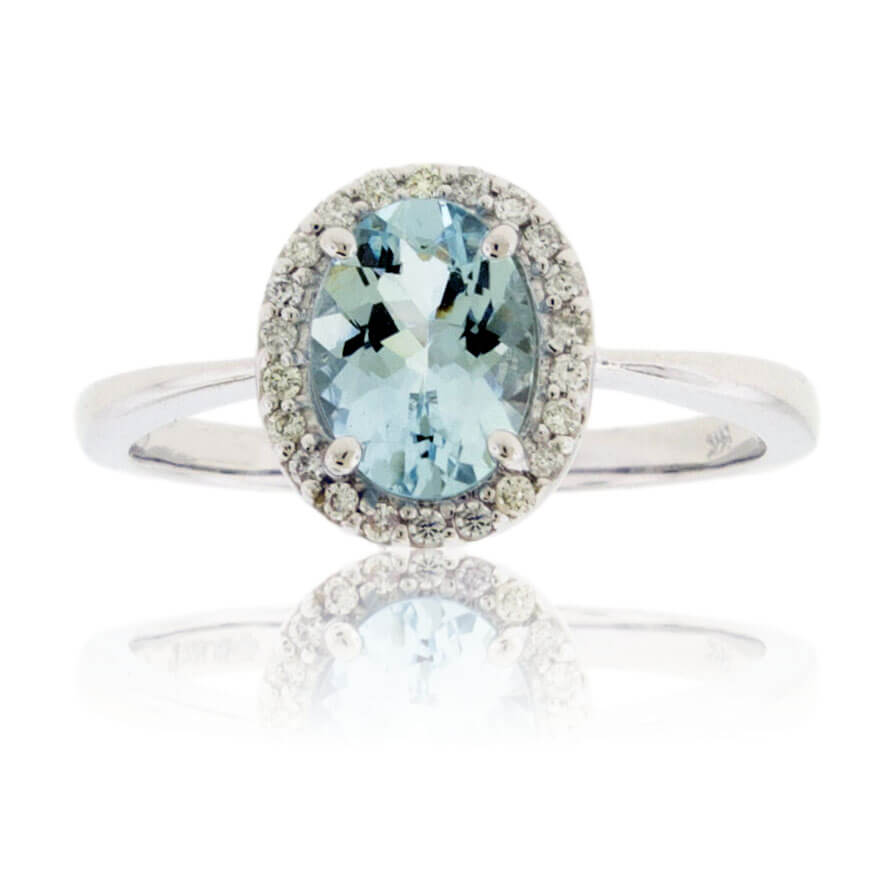 Oval Aquamarine and Diamond Halo Ring - Park City Jewelers