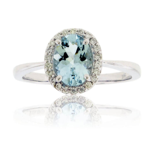 Oval Aquamarine and Diamond Halo Ring - Park City Jewelers