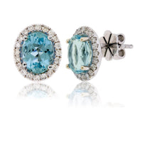 Oval Aquamarine and Diamond Halo Stud Earrings - Park City Jewelers