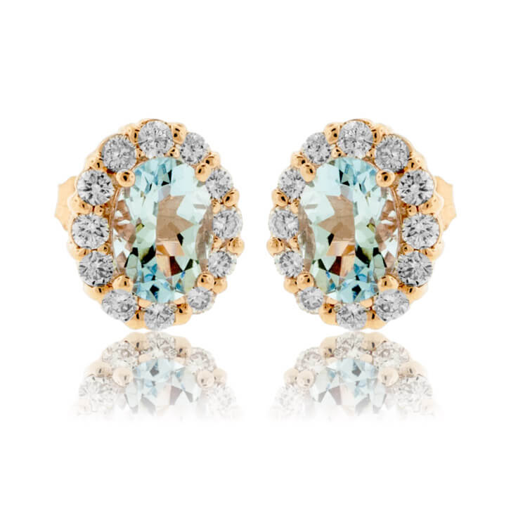 Oval Aquamarine and Diamond Halo Stud Earrings - Park City Jewelers