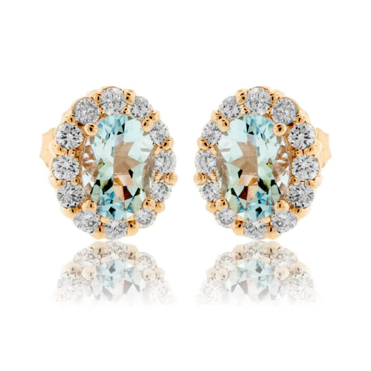 Oval Aquamarine and Diamond Halo Stud Earrings - Park City Jewelers