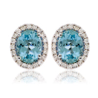Oval Aquamarine and Diamond Halo Stud Earrings - Park City Jewelers