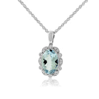 Oval Aquamarine and Diamond Scalloped Halo Pendant w/Chain - Park City Jewelers