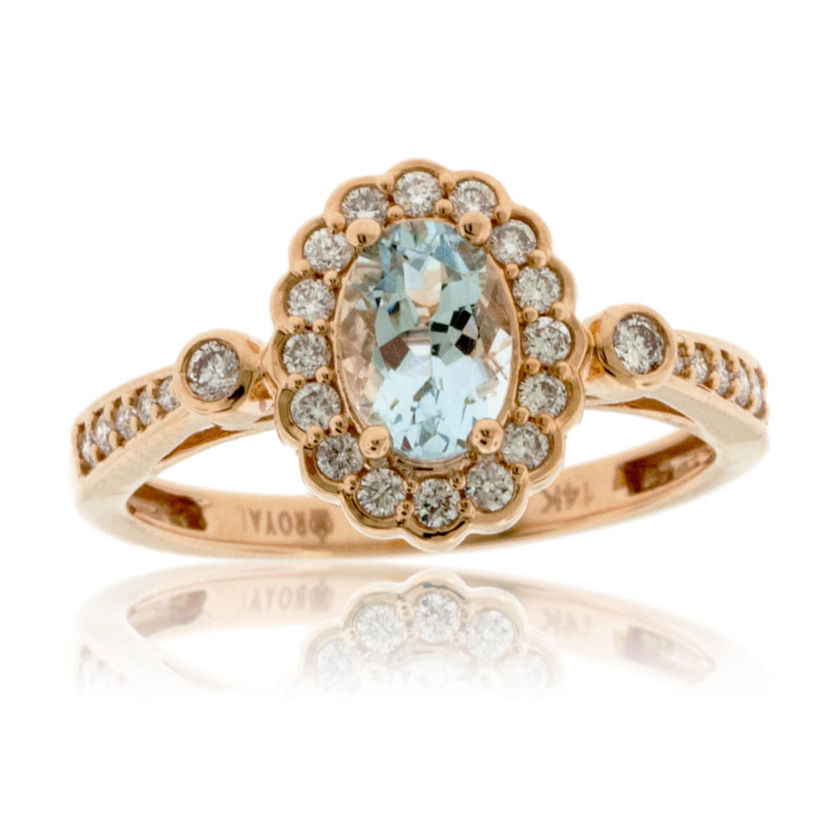Oval Aquamarine and Diamond Scalloped Halo Ring - Park City Jewelers