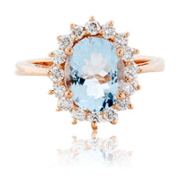 Oval Aquamarine and Round Diamond Rose Gold Ring - Park City Jewelers