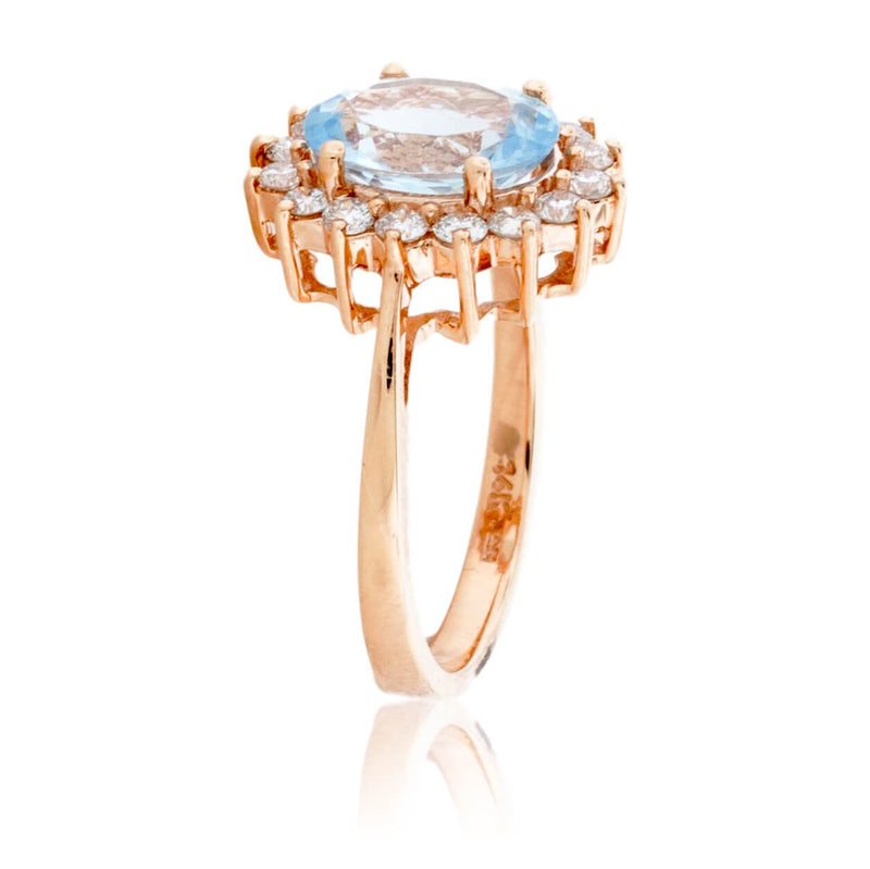 Oval Aquamarine and Round Diamond Rose Gold Ring - Park City Jewelers